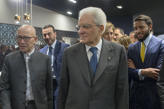 At the center, the President of the Italian Republic Sergio Mattarella; Pasquale Natuzzi left and right Pasquale Natuzzi Junior.