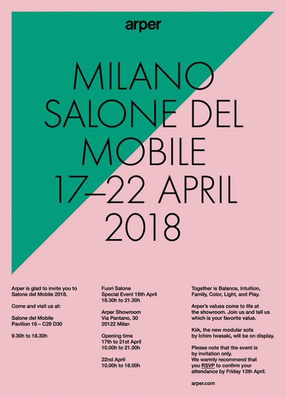 ARPER ITALY, AT THE SALONE DEL MOBILE MILAN, HALL 16 BOOTH C29