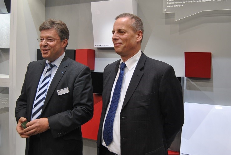 Left, Michael Wolff, President Pfleiderer  and Achim Hbener, CEO Kleiberit. Photo Datalignum