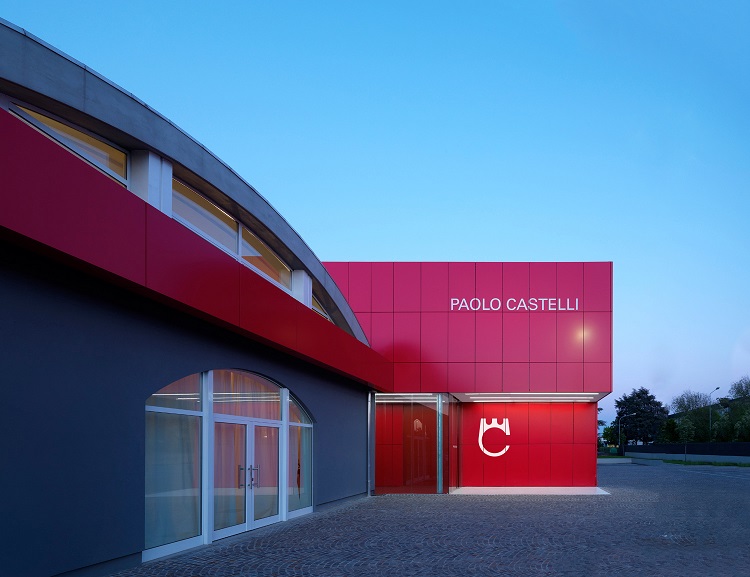 The main entrance of the Paolo Castelli Spa Head Quarters in Ozzano dell'Emilia, Italy