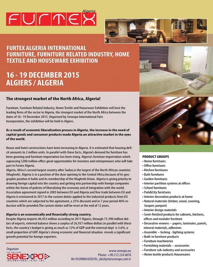 FURTEX ALGERIA INTL FURNITURE FAIR, Home Textile and Houseware, 16-19 December 2015 in Algiers.